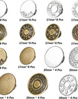 100 Sets Buttons for Jeans, 17Mm and 20Mm No-Sew Removable Adjustable Metal Jean Buttons Pins, Pants Jeans Button Replacement Tightener Repair Combo Thread Rivets and Screwdrivers in Storage Box