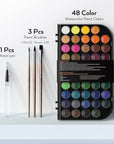 Watercolor Paint Set, 48 Water Colors Kit with 3 Painting Brushes, Palette, Watercolor Pen, Non-Toxic Painting Supplies for Kids, Adults, Students, Beginners and Artists