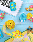 4 Rolls Summer Wired Ribbon 24 Yards Flip Flop Fabric Decorative Ribbon Summer Theme Sunshine Fabric Ribbon Beach Party Stripe Craft Ribbon for Summer Wreath Bow DIY Craft Wrapping, 2.5 Inch