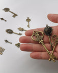Vintage Skeleton Keys Set, Filigree Steampunk Keys, Antique Bronze Keys Charms Pendants, Different Style