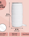 109 Yards White 1/2 Inch Elastic Band for Sewing Clothes, Stretch Knit Bands for DIY Arts and Crafts, Tailoring, Clothing Garment Repair, Kitting Supplies (0.5 Inches Wide)