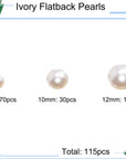 Half Pearl Beads 115Pcs 3 Sizes Half Flatback round Pearl Bead Loose Beads 8Mm/10Mm/12Mm for DIY Crafts (Ivory)
