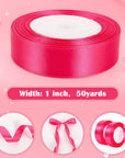 2 Rolls/50 Yards Hot Pink Ribbon 1 Inch Pink Satin Ribbon for Gift Wrapping Flower Bouquet DIY Crafts Party Wedding Christmas Halloween Decorations