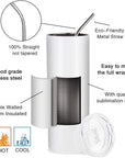 2 PCS Sublimation Blanks Skinny Tumbler White 20 OZ Straight Double Wall Stainless Steel Tumbler with Metal Straw Tumbler Cups for Tumbler Heat Press Machine Heat Transfer