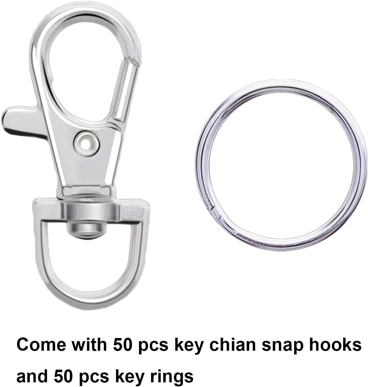 Metal Swivel Lanyard Snap Hooks and Split Key Rings Chain Hook Keychain, 100 Pieces