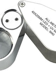 40X Jewelers Loupe with Light, UV Lighted Magnifying Glass Eye Loop, LED Illuminated Metal Pocket Magnifier for Jewelry, Currency, Plants, Coins, Diamonds, Stamps
