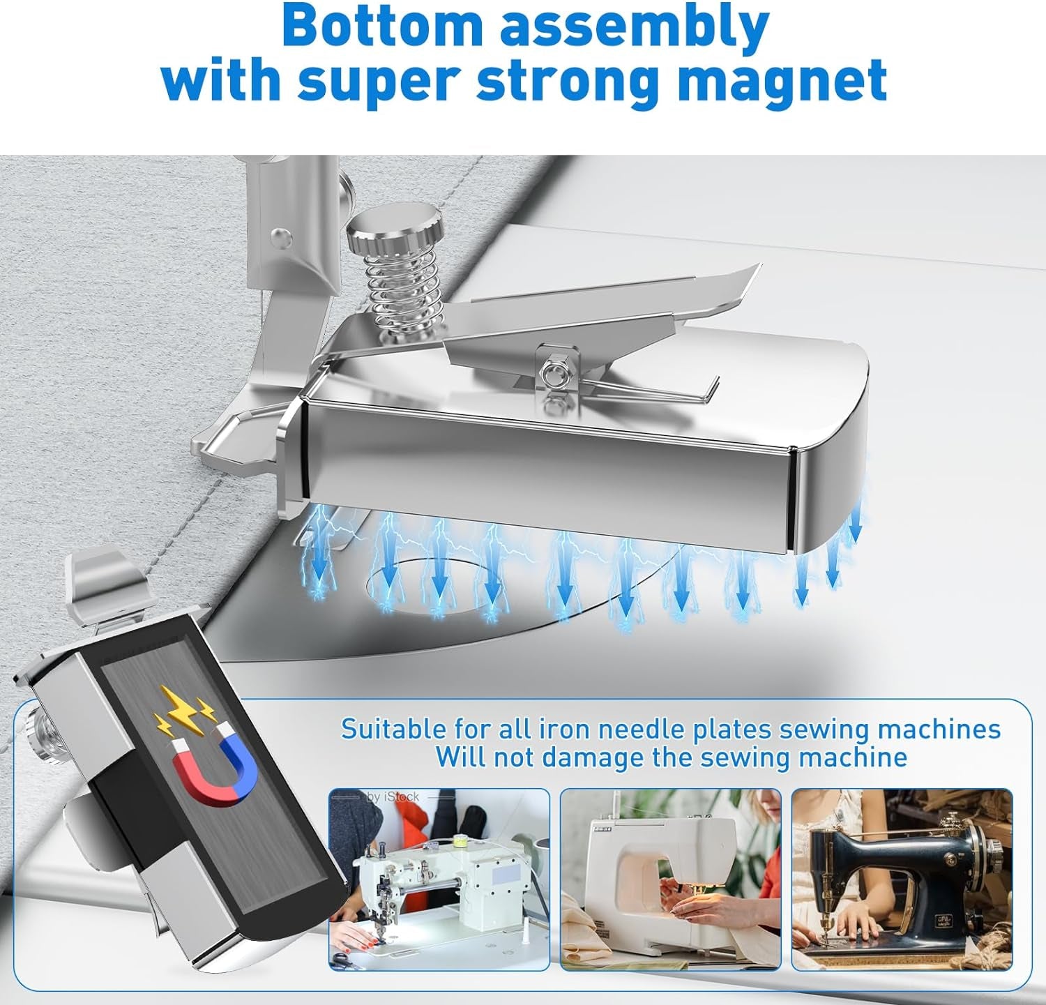 Magnetic Seam Guide for Sewing Machine, Magnetic Seam Guide with Clip, Multifucntional Seam Guide, Hemmer Guide, Magnet Hem Guide for Sewing Machine, Universal Sewing Accessories and Supplies