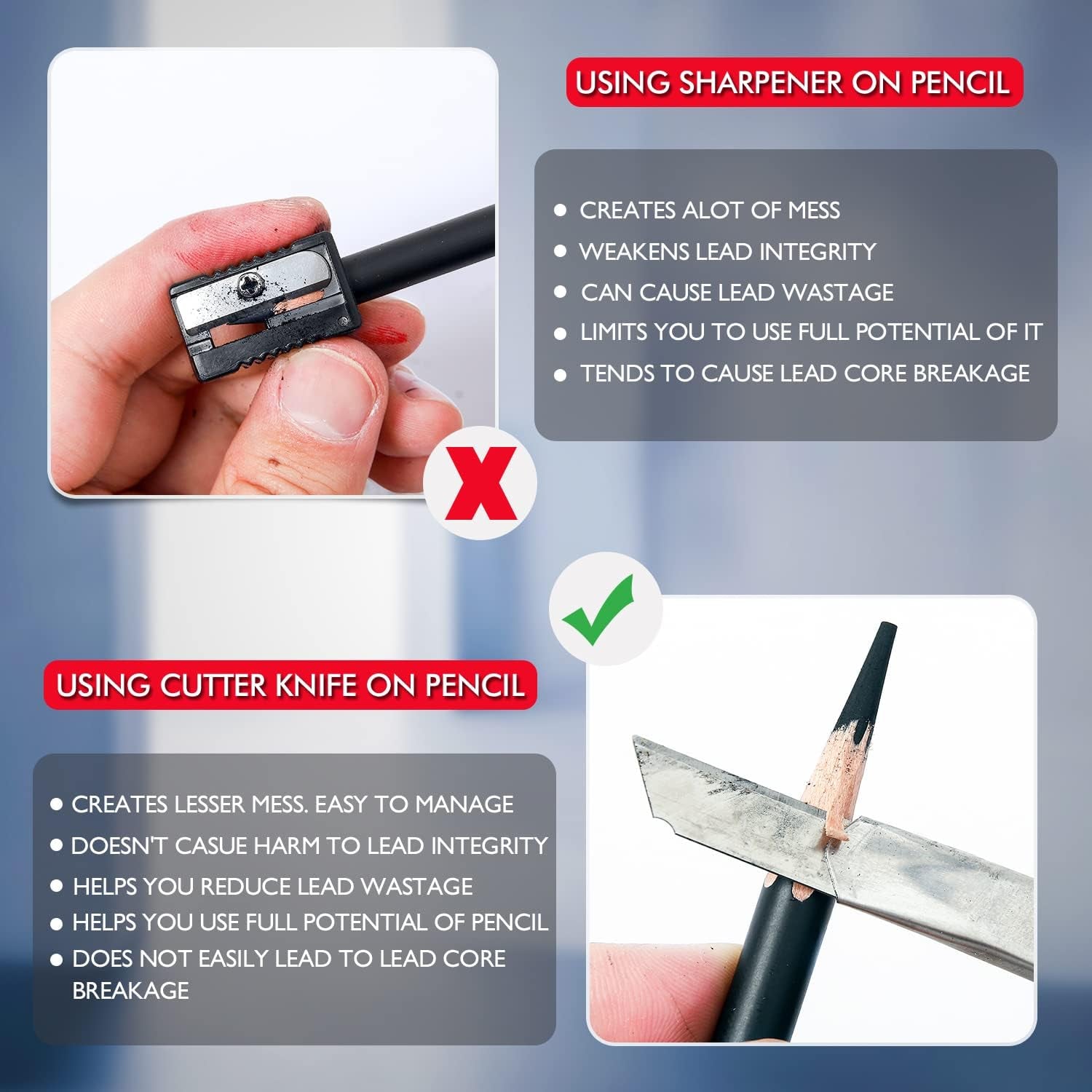 Professional Charcoal Pencils Drawing Set - 6 Pieces Soft Medium and Hard Charcoal Pencils for Drawing, Sketching, Shading