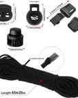 UD 40Pcs Plastic Cord Locks with 18-Inch 65Ft Elastic Cord Stretch String for Drawstring, Shoelaces, Clothing, Backpack, Bags (Black)