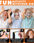 Face Painting Kit for Kids 32 Colors Metallic, Neon, Classic + Makeup Brush, Skin Safe, Washable and Professional Body Paint Sticks Crayon Set, Birthday Gift for Kids, Halloween Costume