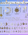 Celestial Mixed Sun Moon Star Charms, Wholesale Bulk Lots Antique Alloy Charms Pendants DIY for Necklace Bracelet Jewelry Making and Crafting, 100G(74Pcs)