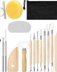18PCS Clay Sculpting Tools, Basic Clay Pottery Carving Tool Kit with Wooden Handles and Tool Bag