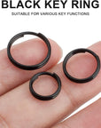 Titanium Key Rings Split Rings, Small Keyrings, Jump Rings for Necklaces, Keys, Jewelry Attachment - 15Pcs Mix 10/12/14Mm (Black)