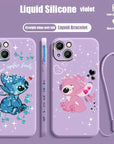 Disney Stitch Cute For Apple iPhone 15 14 13 12 11 XS XR X 8 7 Pro Max Plus Mini Liquid Left Rope Phone Case