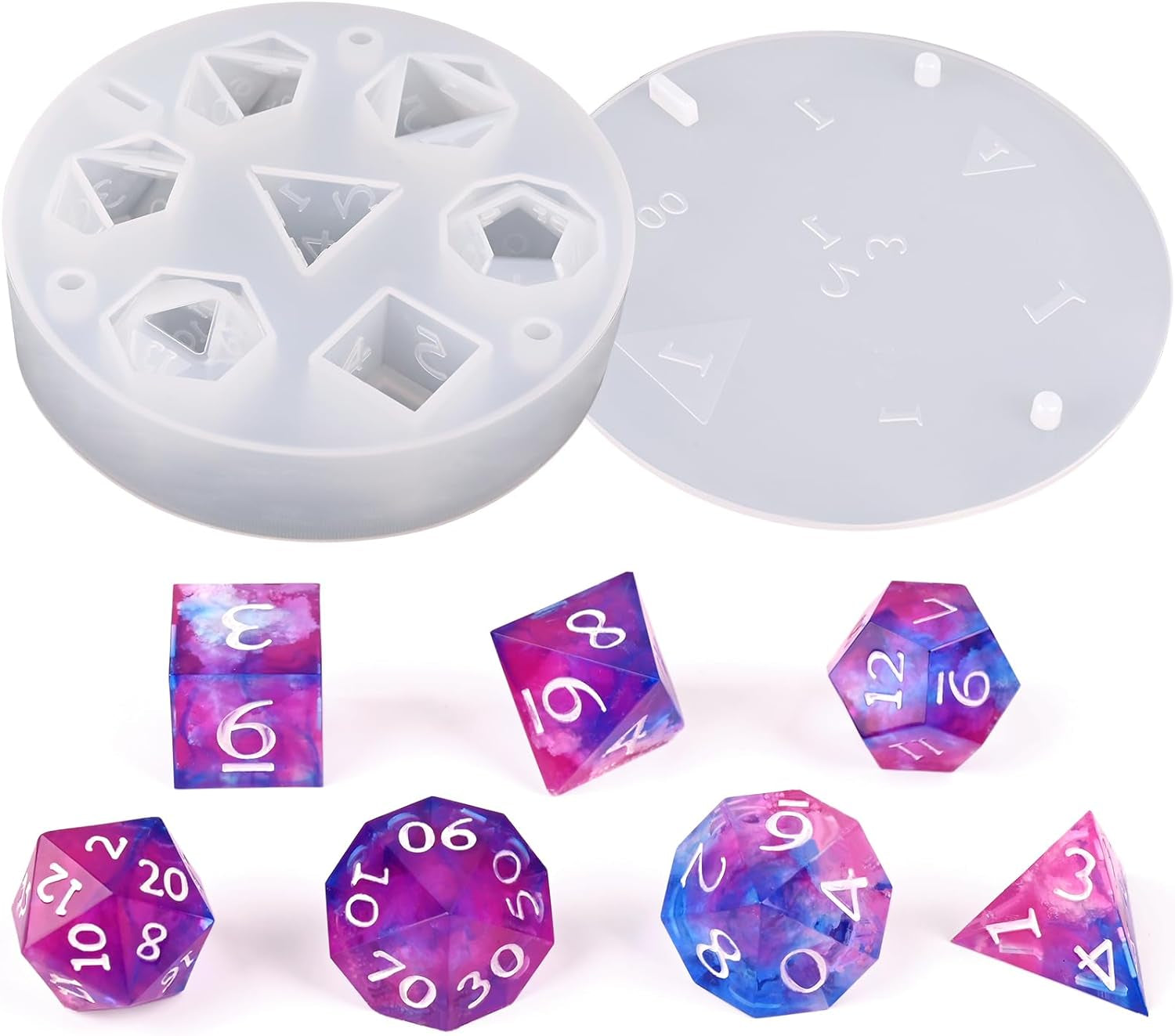 Resin Dice Mold, DND Dice Molds for Resin, 7 Cavities Sharp Edge Polyhedral Dice Silicone Molds for Epoxy Resin Casting DIY Standard Dice Table Board Game Lovers Gift