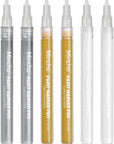 White Paint Pen, 0.7Mm Acrylic 2 White, 2 Gold, 2 Silver Permanent Marker Pens for Wood Rock Plastic Leather Glass Stone Metal Canvas Ceramic Marker Extra Very Fine Point Opaque Ink, 6 Pack
