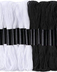 24 Skeins Cross Stitch Threads, Black and White Cotton Embroidery Floss Friendship Bracelets Floss with 12 Pieces Floss Bobbins for Knitting, Cross Stitch Project