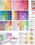 21600 Pcs Clay Beads Bracelet Making Kit, 144 Colors 6 Boxes Polymer Heishi Clay Beads for Jewelry Making, Flat round Beads with Letter Beads Charms Elastic String Gifts for Kids Ages 6+