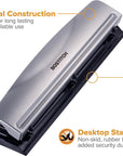 Office Premium 3 Hole Punch, 12 Sheet Capacity, Metal, Rubber Base, Easy-Clean Tray, Silver