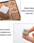 32 Pieces Wooden Rubber Stamp Set, Moon Star Botanical Decorative Wood Stamps for Journal, Diary, Scrapbook, Planner, Letter, DIY Craft, Card Making