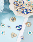 1 Box 40Pcs Evil Eye Charms Evil Eyes Charm Valentine'S Day Heart Charm Flat round Rhinestone Hamsa Hand Lucky Charms Love Charms for Jewelry Making Charm Earrings Necklace DIY Supplies