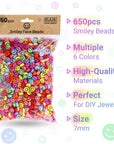 650 Pcs of Smiley Face Beads, 7X4 Mm, Big Pack | Mixed Colorful Beads, Happy Face Beads for DIY Jewelry Bracelet Earring Necklace Craft Making Supplies