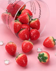 20Pcs 3D Red Strawberry Pendants, Resin Strawberry Beads with Green Leaf DIY Crafts Supplies Decoration Accessories for Jewelry Making Necklaces Earrings