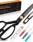Sewing Scissors for Fabric Cutting – Heavy Duty Scissors – Ultra Sharp Sewing Shears for Quilting, Sewing, and Dressmaking with Tape Measure, Thread Snips, 3 Seam Rippers Black