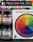 Procion Mx Dye 4 Color Set with Soda Ash and Color Mixing Chart - Lemon Yellow - Fuchsia - Turquoise - Jet Black