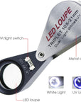 10X Foldable Pocket Magnifier Loupe with UV and LED Light for Jewelry, Rocks, Coins, and Antiques - Illuminated Magnifying Tool for Eye, Stamps, Watches, Hobbies, and Gems