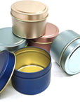 24Pcs 4Oz Candle Tins for DIY Candle, Metal Candle Container Tins for Candle Making Dark Blue Light Blue Champagne Rose Gold Container Tins