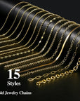 Chains Jewelry Making Supplies Gold Chains for Making Jewelry, 111.5 Feet 15 Rolls Jewelry Chains for DIY Necklace Bracelet Findings with Jump Rings/Lobster Clasps/Connectors
