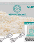 Natural Soy Wax for Candle Making - 2 Lbs Natural Soy Wax - 10 6-Inch Pre-Waxed Candle Wicks, 2 Metal Centering Devices, 2 Lbs Soy Wax Flakes - Candle Wax & Candle Making Wax Supplies