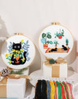 5 Sets Embroidery Starter Kit with Black Cat Patterns and Instructions, DIY Adult Beginner Cross Stitch Embroidery Kits, Including 2 Plastic Embroidery Rings, 1 Scissor, Colored Threads Needles