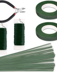 Floral Arrangement Kit with Green Floral Tape, 22 Gauge Floral Wire Stems, 26 Gauge Paddle Floral Wire and Floral Wire Cutter for Bouquets Banquets, Artificial Flowers