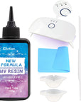 UV Resin Kit with Light, Crystal Clear Hard Resin Glue Sunlight Curing UV Resin Beginner Kit for Jewelry, Coating, and Casting, DIY Craft