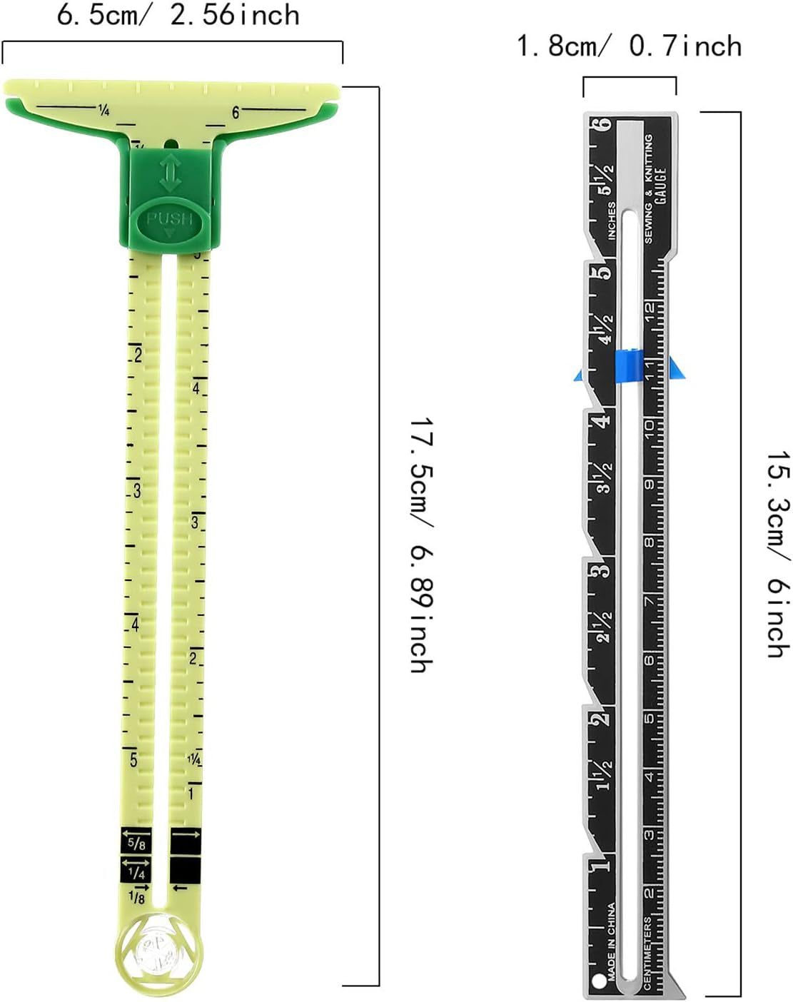 Sewing Gauge Sewing Measuring Tool, 5-In-1 Sliding Gauge Measuring Sewing Ruler Tool Fabric Quilting Ruler for Knitting Crafting Sewing Beginner Supplies (4 Pieces)