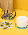 8 PCS Sunflower Diamond Painting Coasters Kit Flower Diamond Art Coasters Farmhouse Inspirational DIY Diamond Coasters 5D Diamonds Drink Coaster with Cork Bases Holder for Adults Beginners Handicraft