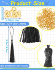 Preschool Graduation Tassels, 120Pcs Mini Graduation Tassels with 120Pcs 2024 Year Charms for Graduation Cap Keychain Jewelry Making, Bookmark Tassels for DIY Crafts Ornaments Project, Black