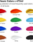 Acrylic Paint, 12 Colors Acrylic Paint Large Bottle Set, 473Ml/16Oz Each, Rich Pigments, High Viscosity, Bulk Paint for Artists, Beginners and Kids on Rocks Crafts Canvas Wood Ceramic