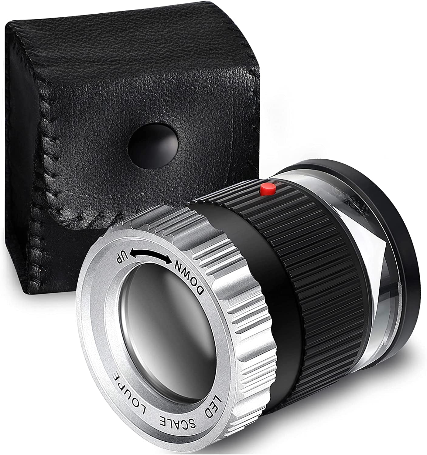 Loupe Magnifier 30X Magnifier LED Lighted UV Illuminated Magnifier Adjustable Focal Length Magnifier Foldable Jewelry Magnifier Glass for Jewelry Textile Coins Stamps Board Gems (Black)