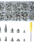 354 Sets Punk Spikes and Studs Kit,8 Sizes Cone Spikes,Metal Tree Spikes Studs for Leathercraft and Punk Style Clothing Accessories DIY Craft Decoration
