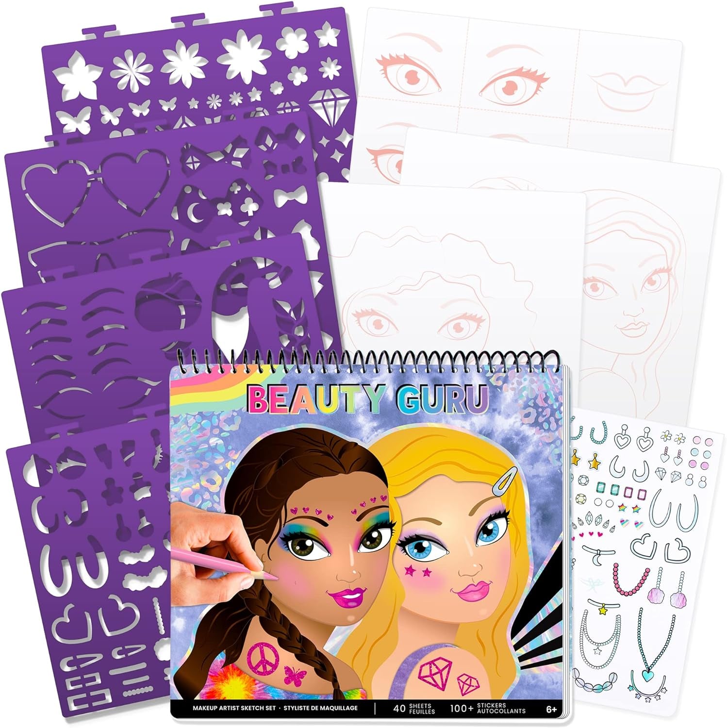 Make-Up & Hair Design Sketch Portfolio (11452) Sketchbook for Beginners, Sketchbook with Stencils and Stickers for Ages 6 and Up