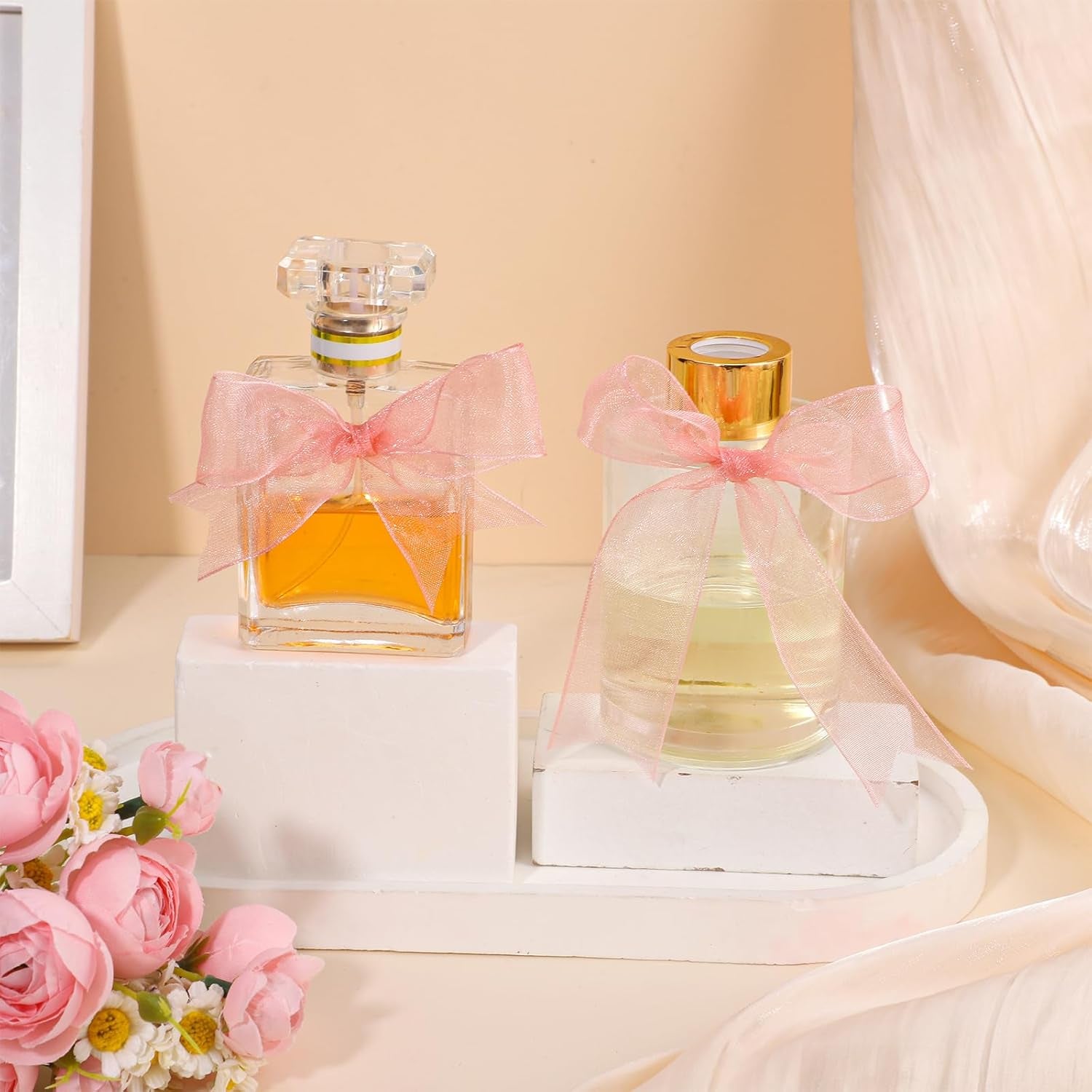 Pink Sheer Ribbon, 100 Yards 1 Inch Pink Organza Chiffon Tulle Ribbon for Gift Wrapping Crafts Flower Bouquet Wedding Invitation Party Home Decoration