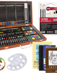 102-Piece Deluxe Wooden Art Supply Set - 24 Watercolors, 17 Brushes, 24 Colored Pencils, Sketch Pads