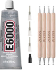 E6000 1-Ounce Tube with Precision Tips Industrial Strength Adhesive for Crafting and Wooden Art Dotting Stylus Pens 5 Pcs Set - Rhinestone Applicator Kit - Rhinestone Applicator Kit for Arts and Craft