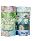 10 Rolls Spring Flowers Washi Tape Set Masking Decorative Tapes (Cold Tone)