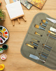 Deluxe Canvas Art Paint Brush Holder & Storage Organizer Roll-Up Case Bag - 24 Slot Pockets Carry Pouch - Protect Artist Acrylic Oil Watercolor Paintbrushes - Store Pencils, Pens Tools
