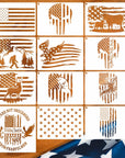 12Pcs American Flag Stencil Star Stencils for Painting Union 50 Stars 1776 Military We the People Template for Flag Patriotic Wood Burning Stencils for Spray Painting on Shirt Project Crafts Wooden