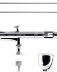 Airbrush Kit, Airbrush Gun Dual-Action Gravity 1/2 & 1/4 Oz Fluid Cup, 0.35 & 0.5 Mm Needle, Cost-Effective Air Brush Set Makeup Nail Art Painting Model Coloring Cake Decor Silver